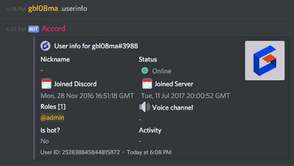 Example of Discord bot in action